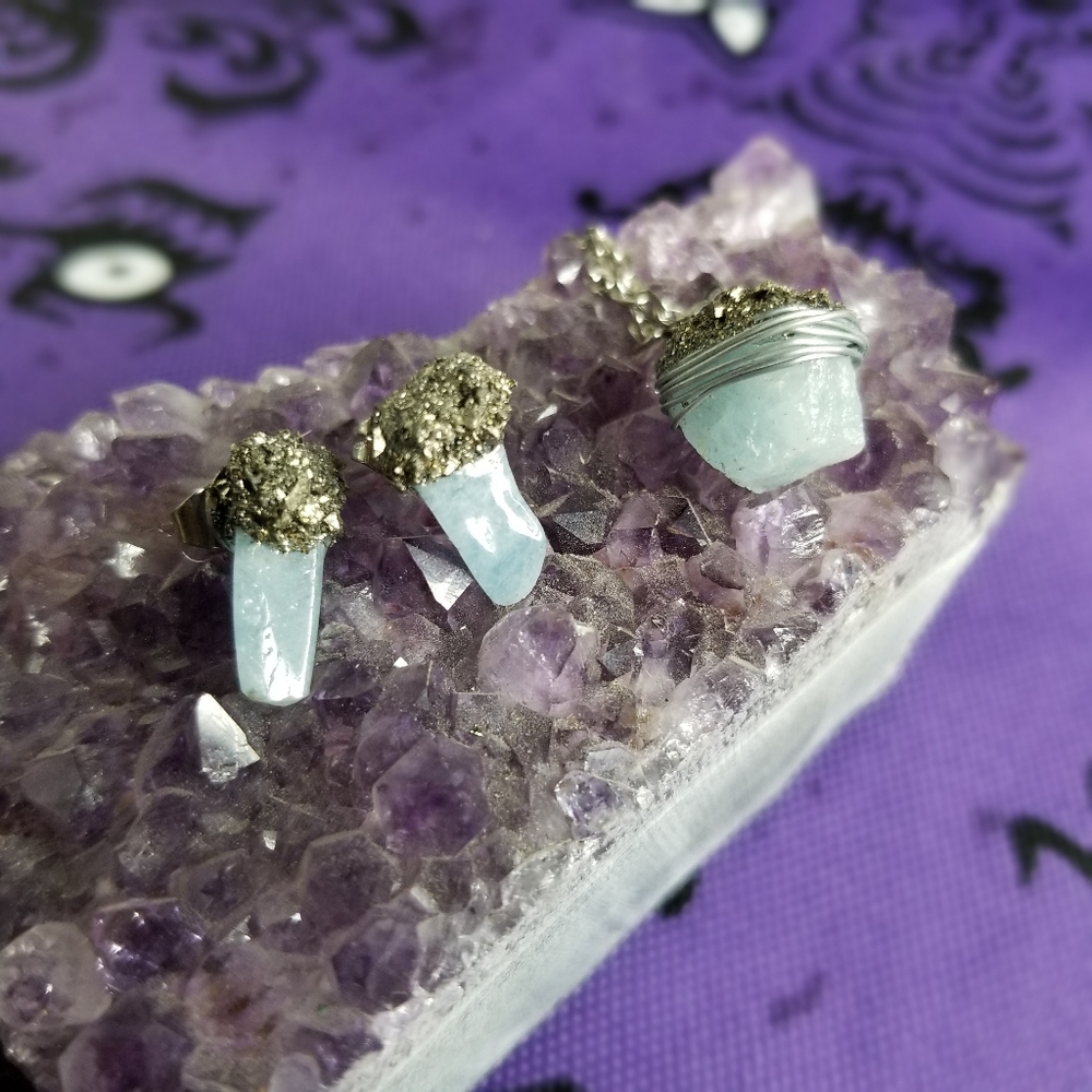 Aquamarine & Pyrite necklace and earrings set